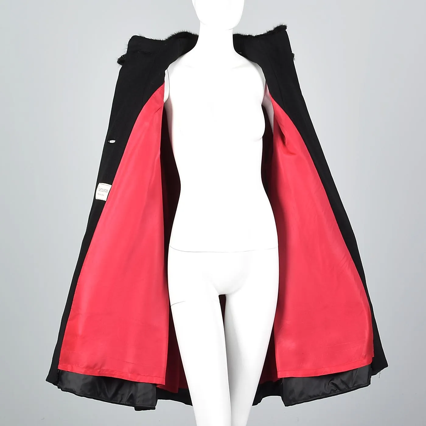 1960s Black Wool Swing Coat with Mink Collar