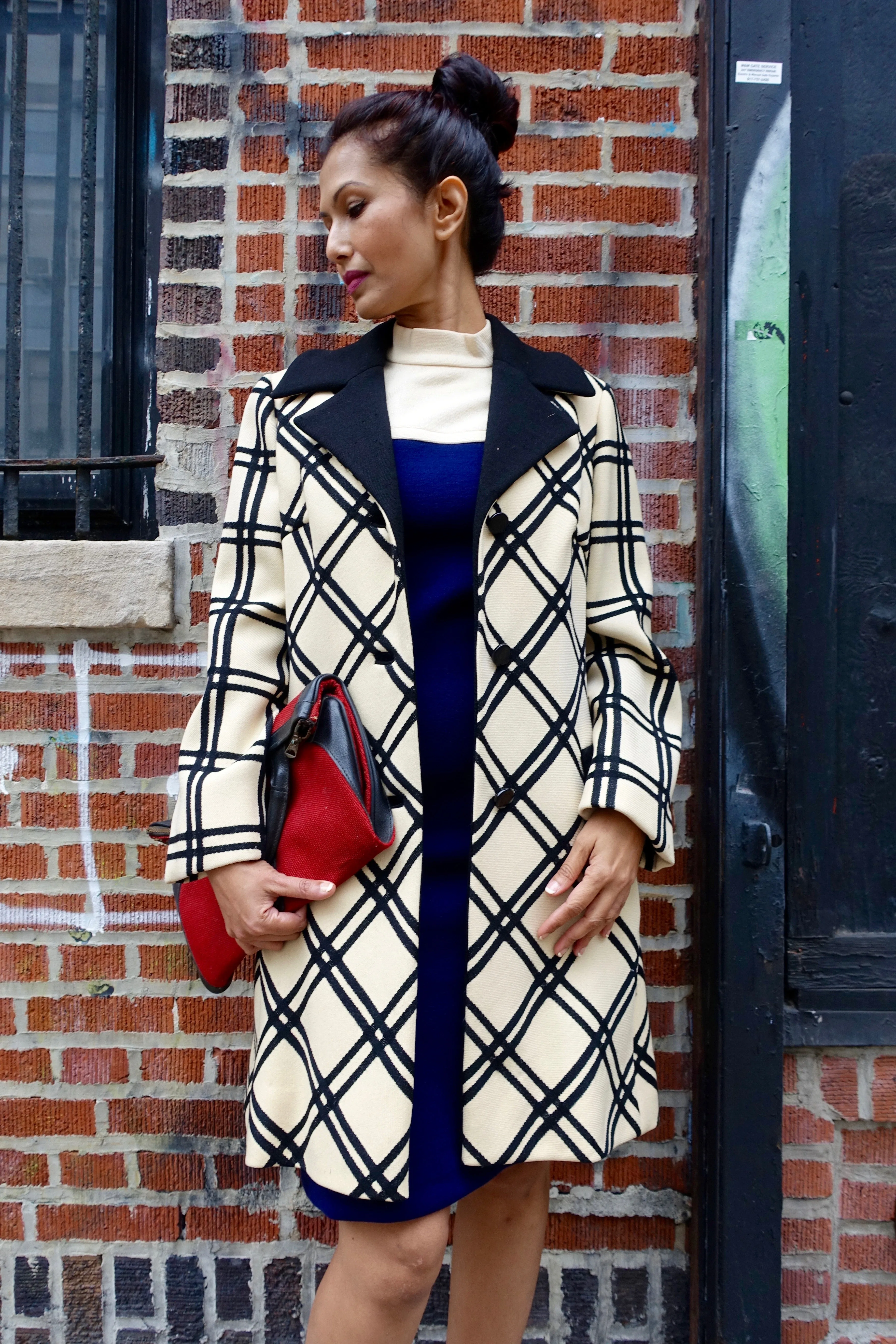 1960's Lilli Ann Charcoal and Ivory Plaid Coat -SOLD