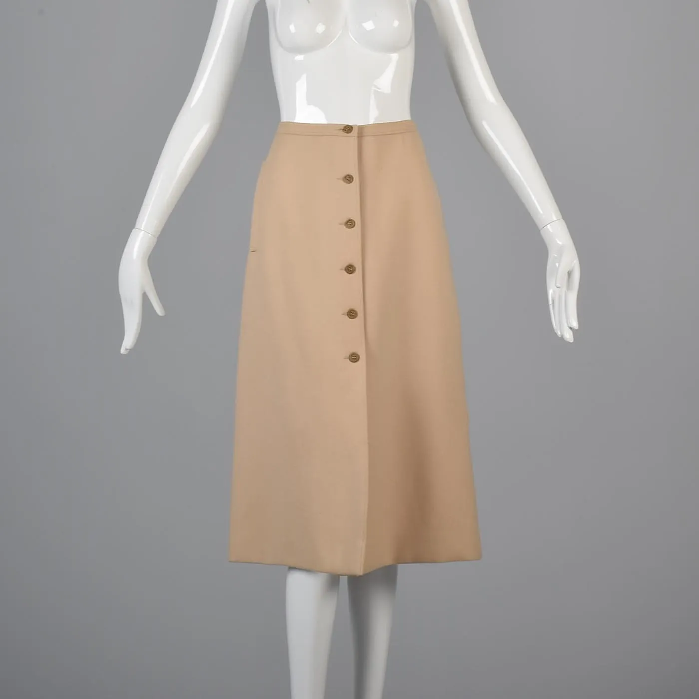 1970s Courreges Camel Coat and Skirt Set with Button Details
