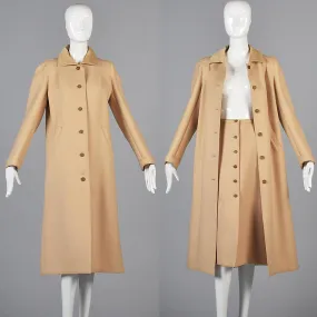 1970s Courreges Camel Coat and Skirt Set with Button Details