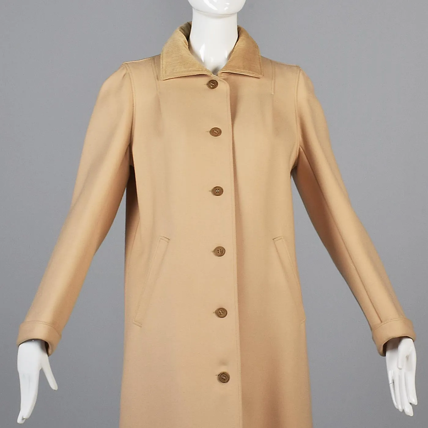1970s Courreges Camel Coat and Skirt Set with Button Details