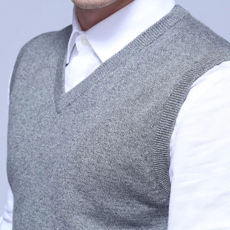 4Colors Men Sleeveless Sweater Vest Autumn Spring 100% Cotton Knitted Vest Sweater Basic Male Classi