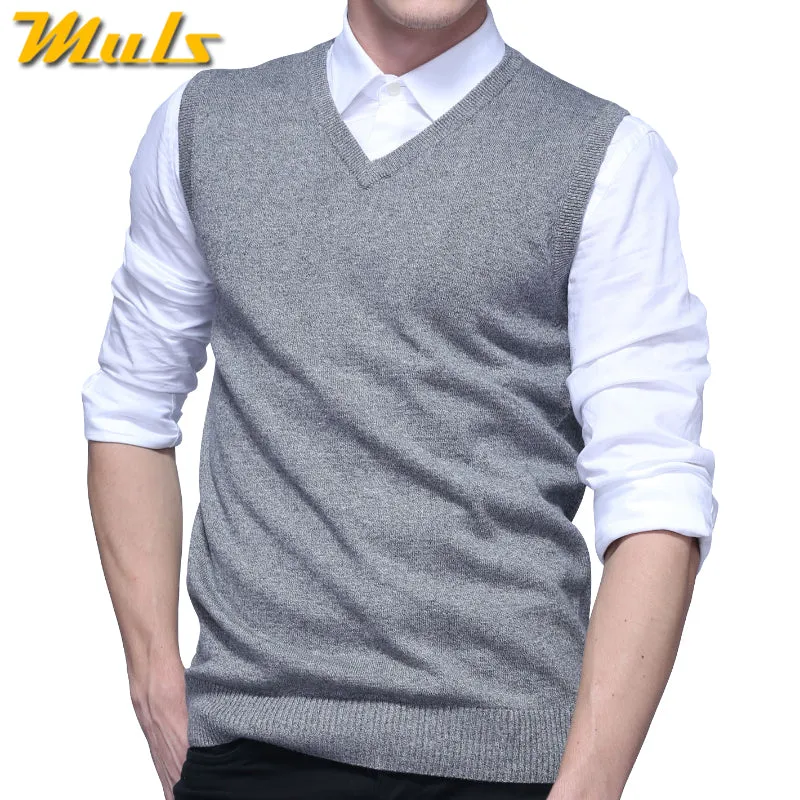 4Colors Men Sleeveless Sweater Vest Autumn Spring 100% Cotton Knitted Vest Sweater Basic Male Classi
