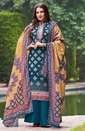 Alok Woolen Pashmina Blue Winter Unstitched Suit With Dupatta