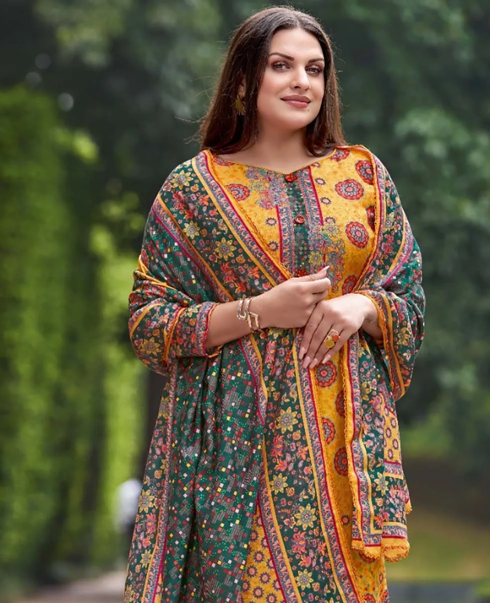 Alok Woolen Pashmina Yellow Winter Unstitched Suit With Dupatta