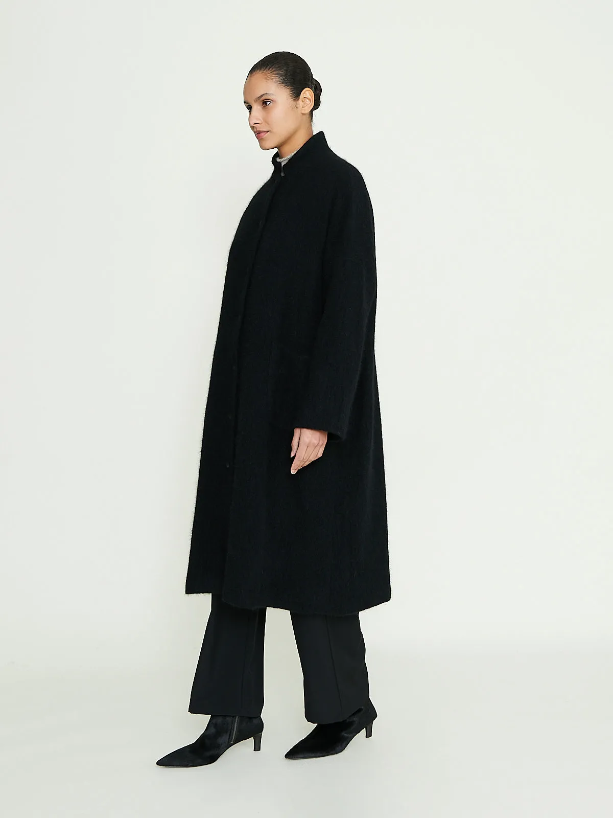 Angora Wool Coat in Black