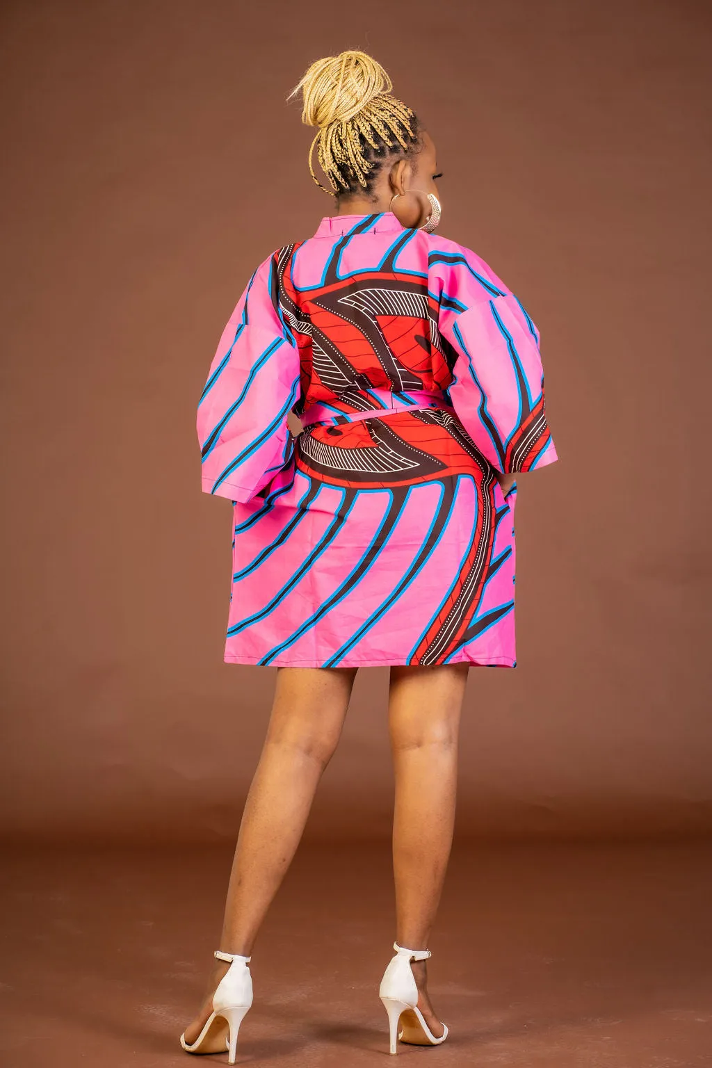 Aniebiet Ankara Short Kimono Jacket | Pink African Print