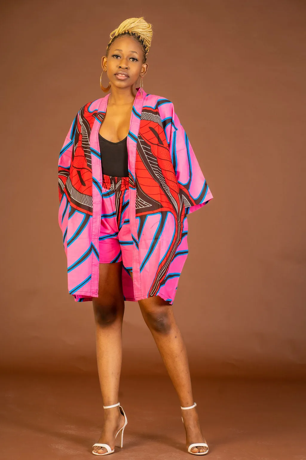 Aniebiet Ankara Short Kimono Jacket | Pink African Print