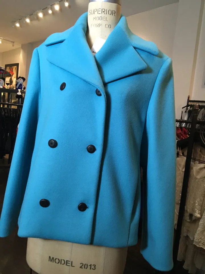 Balenciaga Blue Wool Blend Double Breasted Pea Coat  Runway 2014