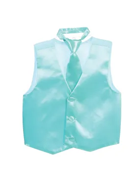 Big Boys Aqua Three Button Satin Vest Tie 2 Pc Set 8-16