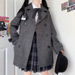 Black Navy Blue Thick Velvet Wool Long Coat