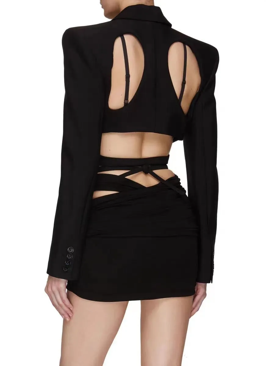 Blazer crop Top Cutout Backless donna