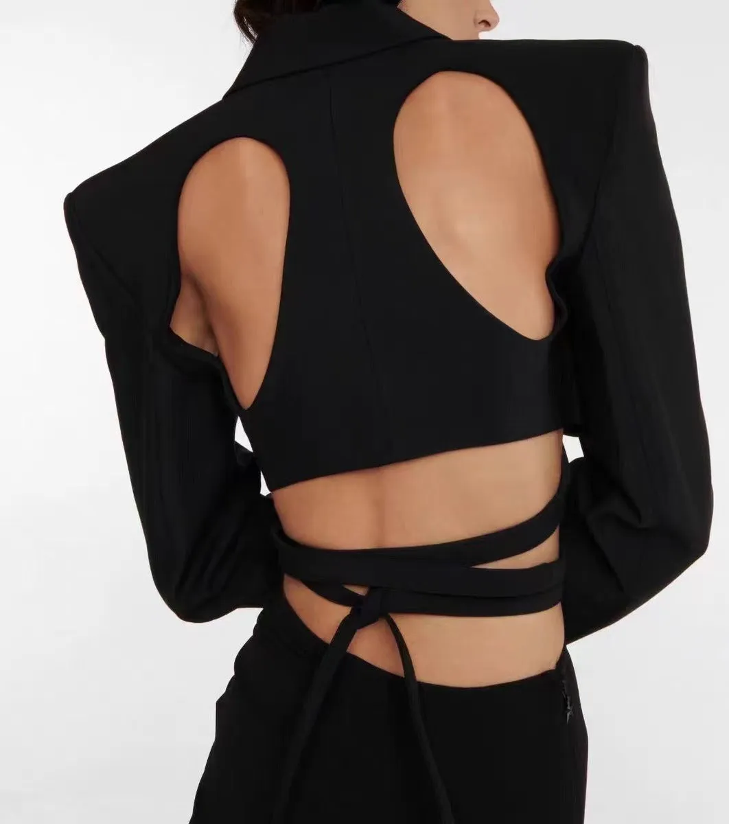 Blazer crop Top Cutout Backless donna