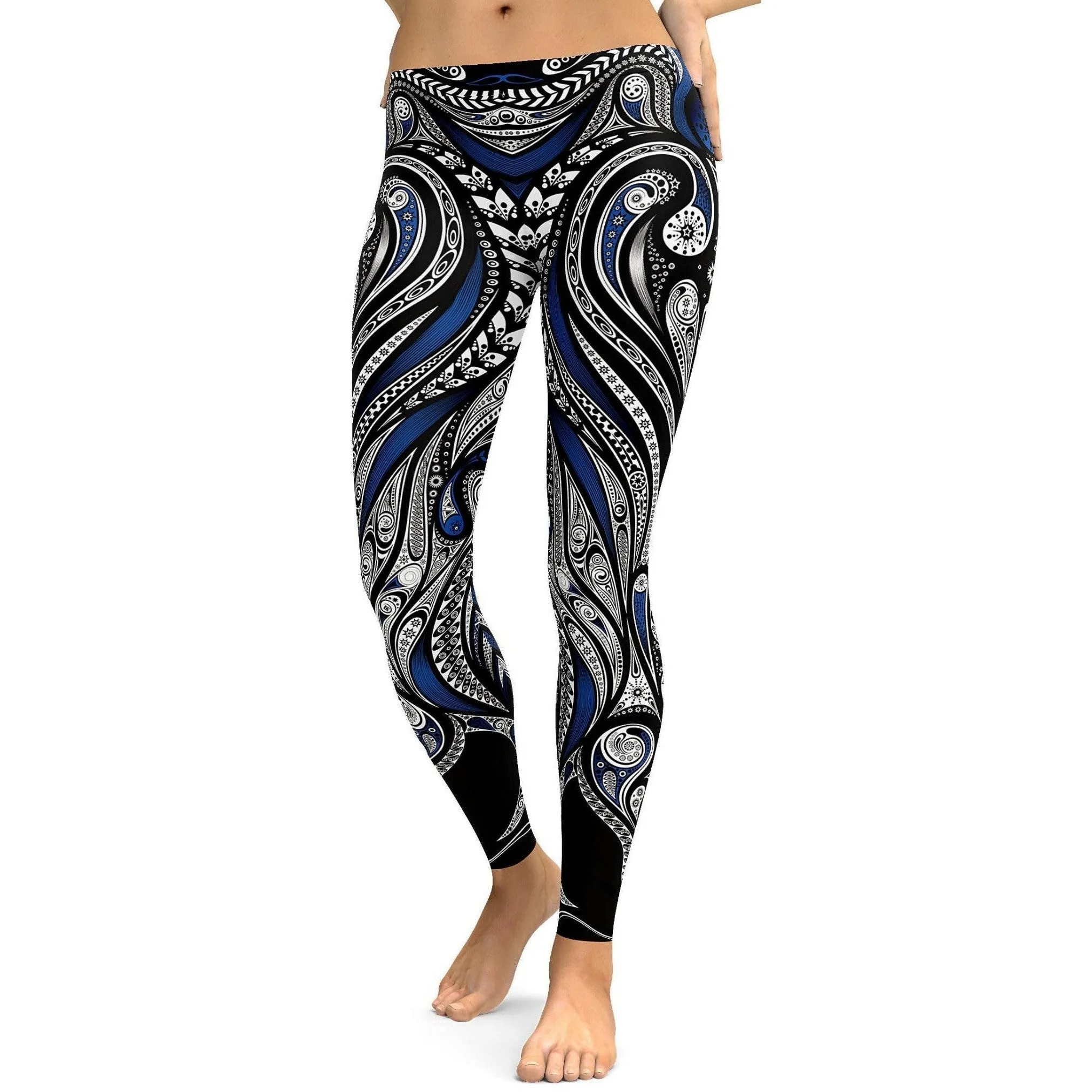 Blue Ornament Pattern Leggings