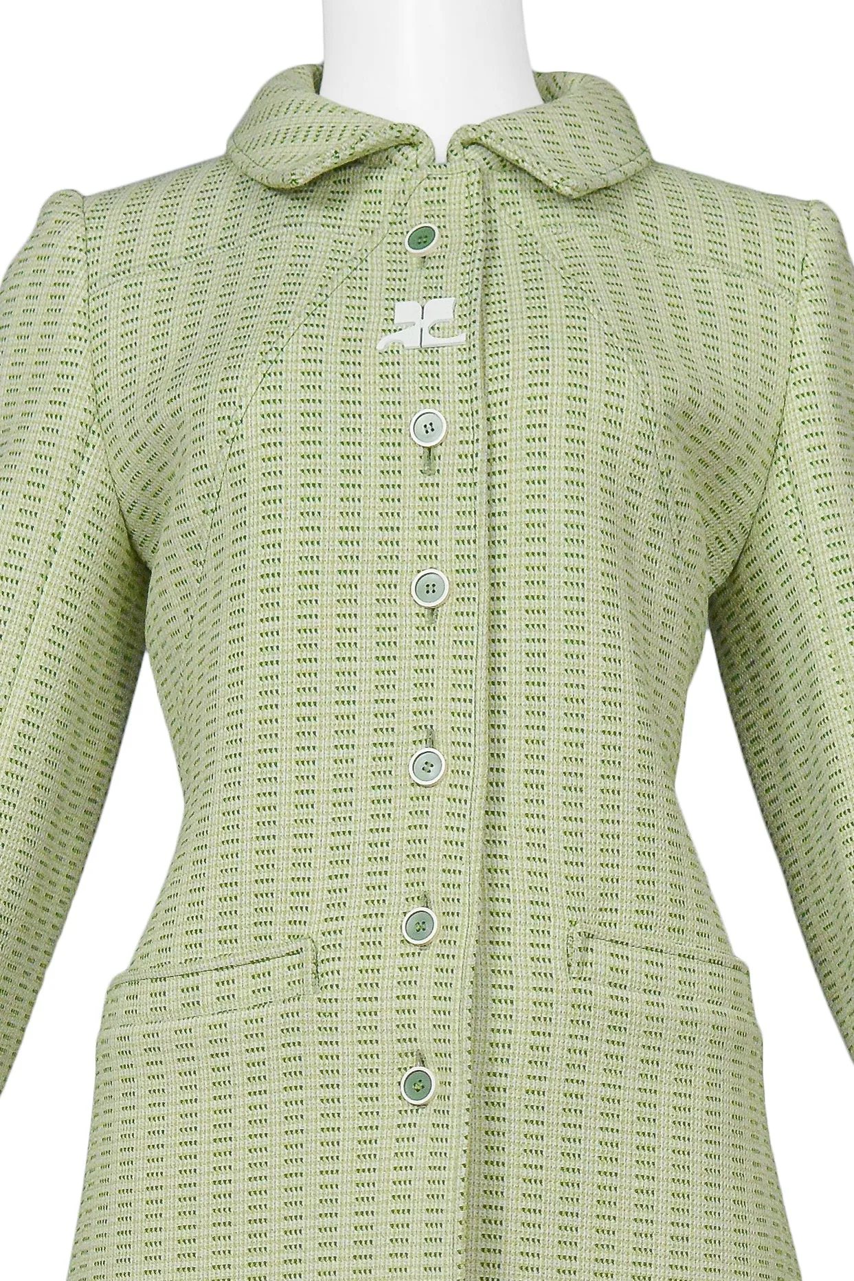 COURREGES MOSS GREEN TWEED LOGO COAT