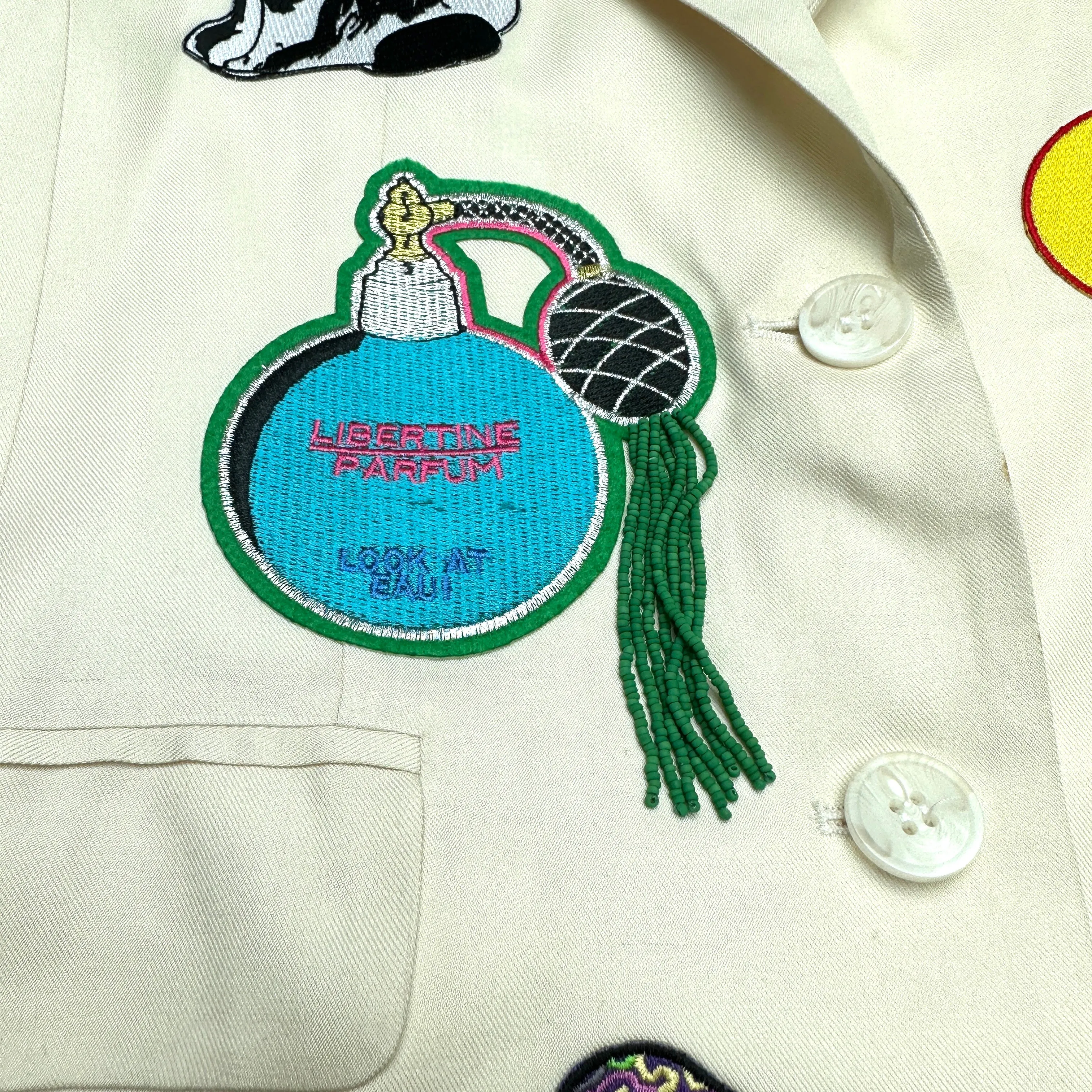 Cream Blazer w/Beads and Patches - M