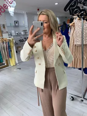 Dayna double breasted gold button blazer - cream