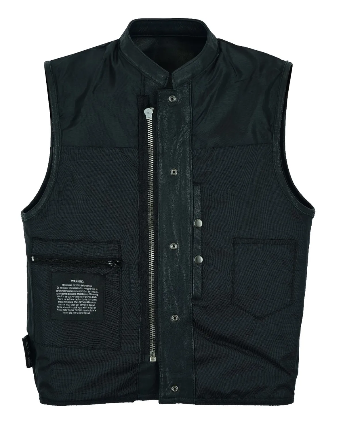 Dream Apparel® Mens Motorcycle CLUB VEST® Cowhide Leather, Zipper Front, Concealed Front Snaps