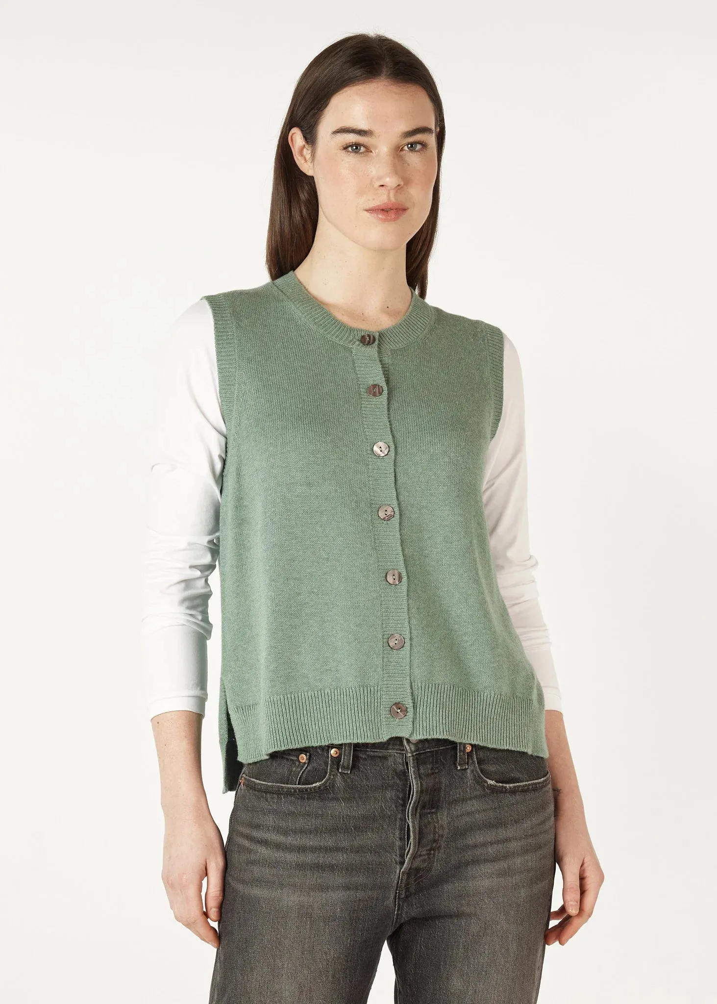 Essential Button Knitted Vest - Moss