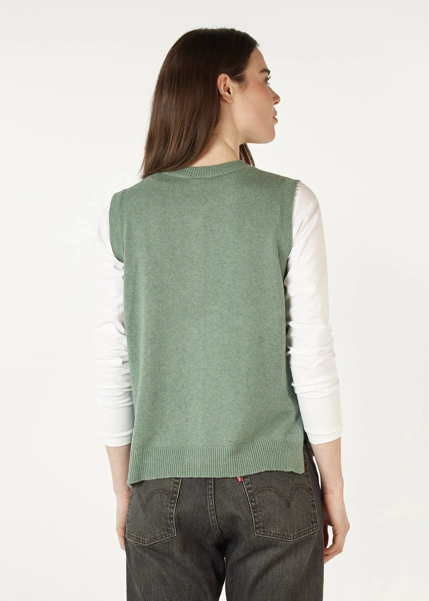 Essential Button Knitted Vest - Moss