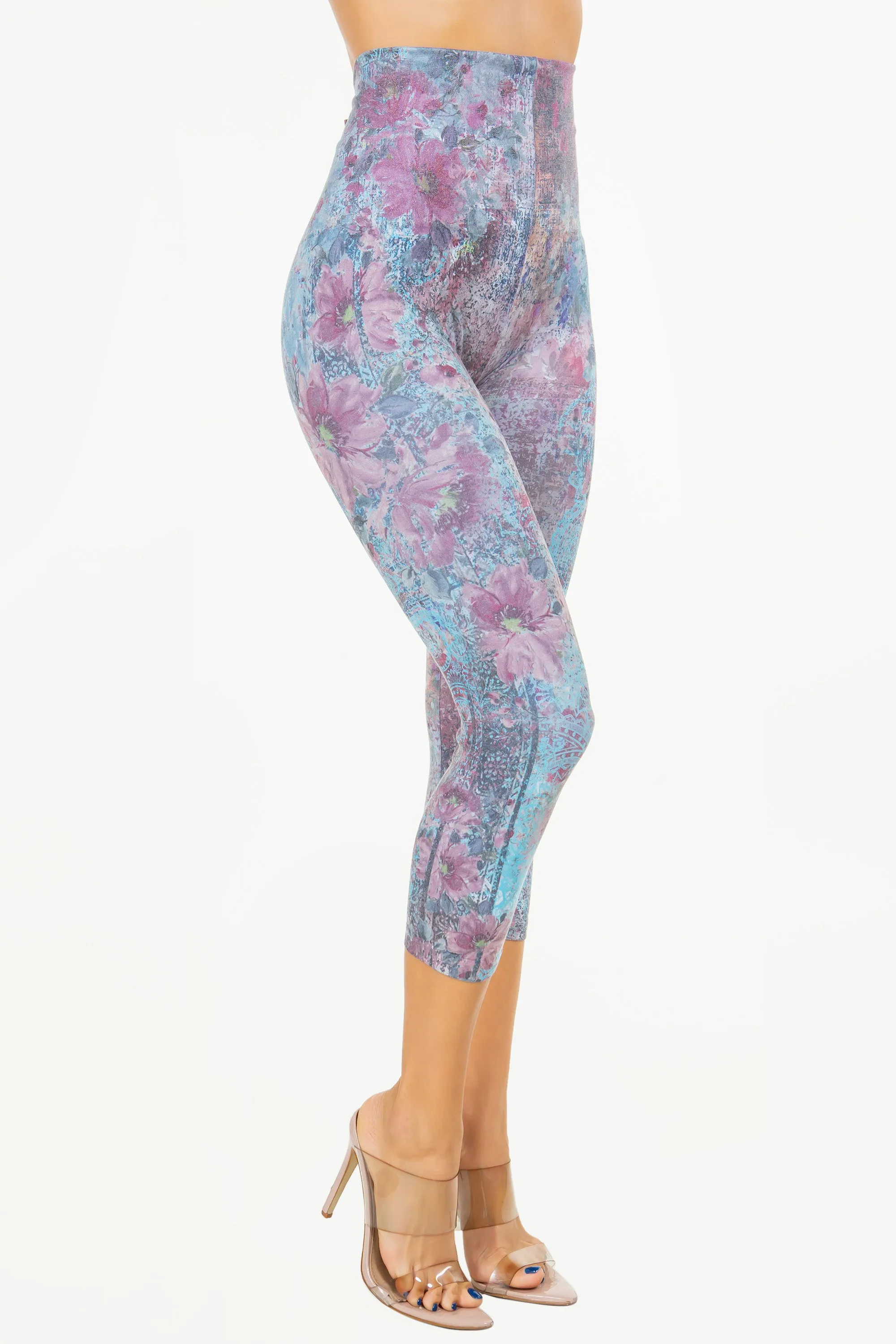 Floral Mauve Printed Leggings Cropped