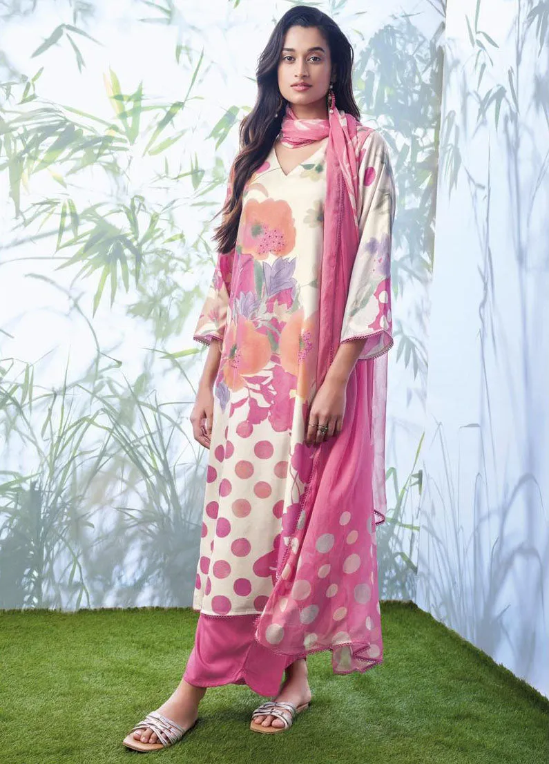 Ganga Unstitched Pink Woolen Pashmina Winter Suit for Ladies