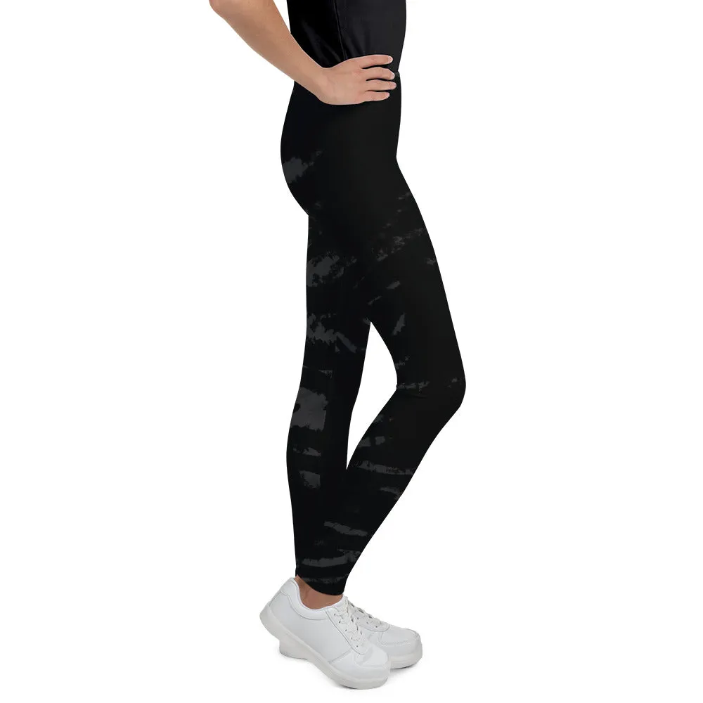 Girl Bottoms Winter Essentials Black Tiger Stripe Print Youth Leggings, Made in USA/EU
