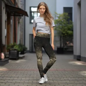 Golden Galaxy Yoga Leggings, Space Galaxies Women's Long Yoga Tights-Made in USA/EU/MX