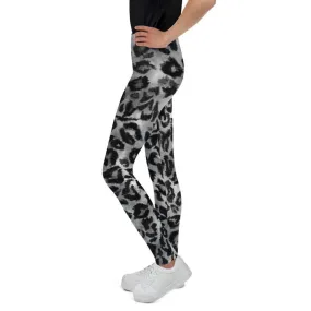 Gray Leopard Animal Print Premium Youth Leggings Tights Active Wear- Made in USA/EU