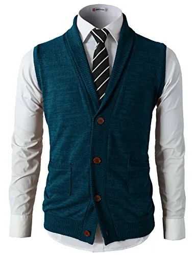 H2H Men's Casual Basic Shawl Collar Knitted Slim Fit Vest GREEN US M/Asia L (CMOV034)