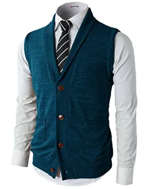 H2H Men's Casual Basic Shawl Collar Knitted Slim Fit Vest GREEN US M/Asia L (CMOV034)
