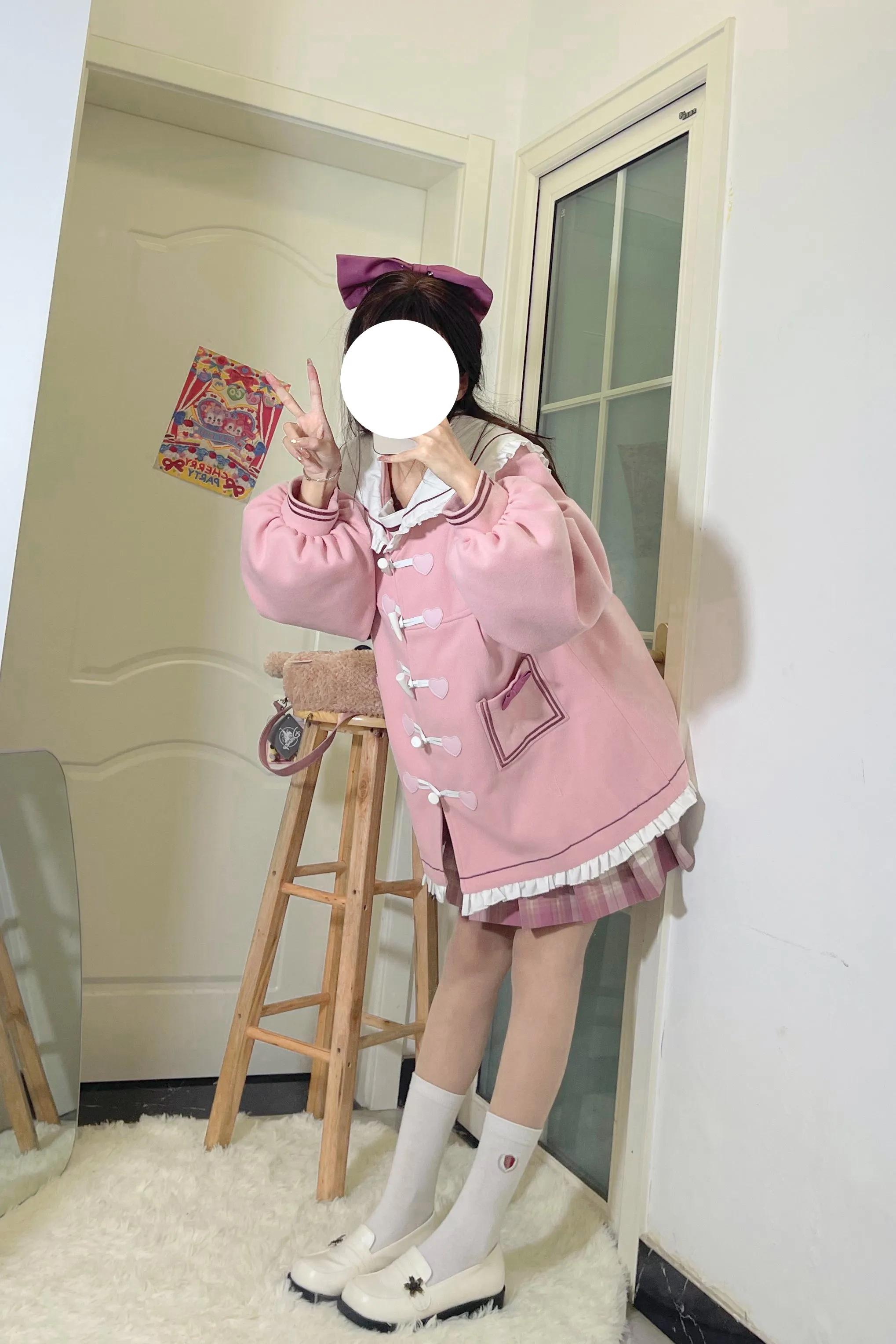 Heart Love Shape Sailor Collar Pink Black Coat Jacket
