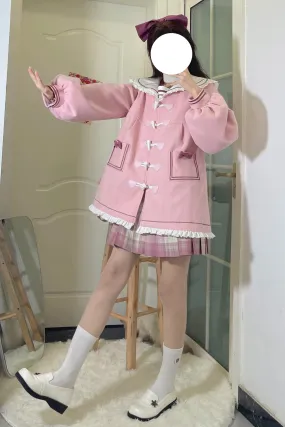 Heart Love Shape Sailor Collar Pink Black Coat Jacket