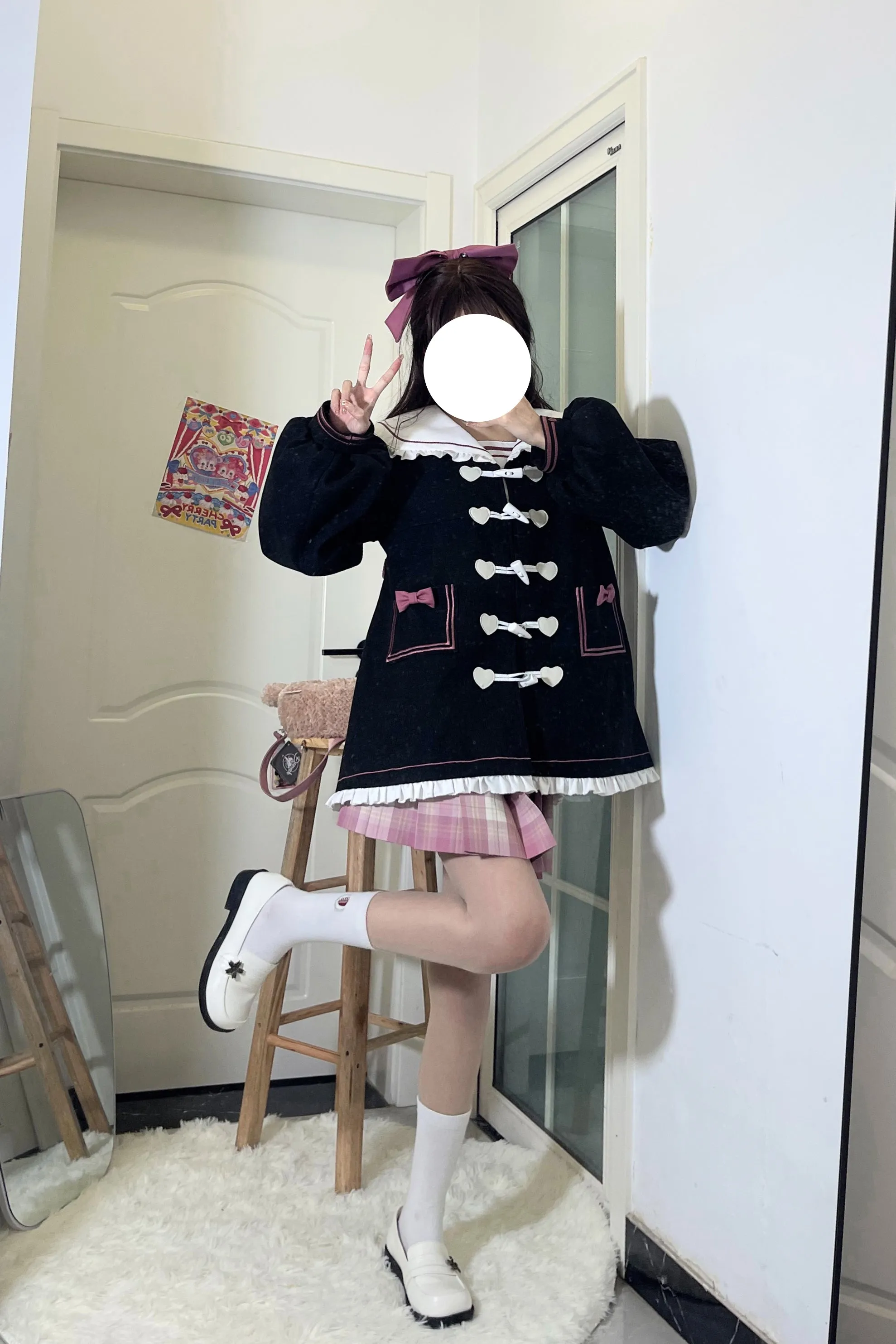 Heart Love Shape Sailor Collar Pink Black Coat Jacket