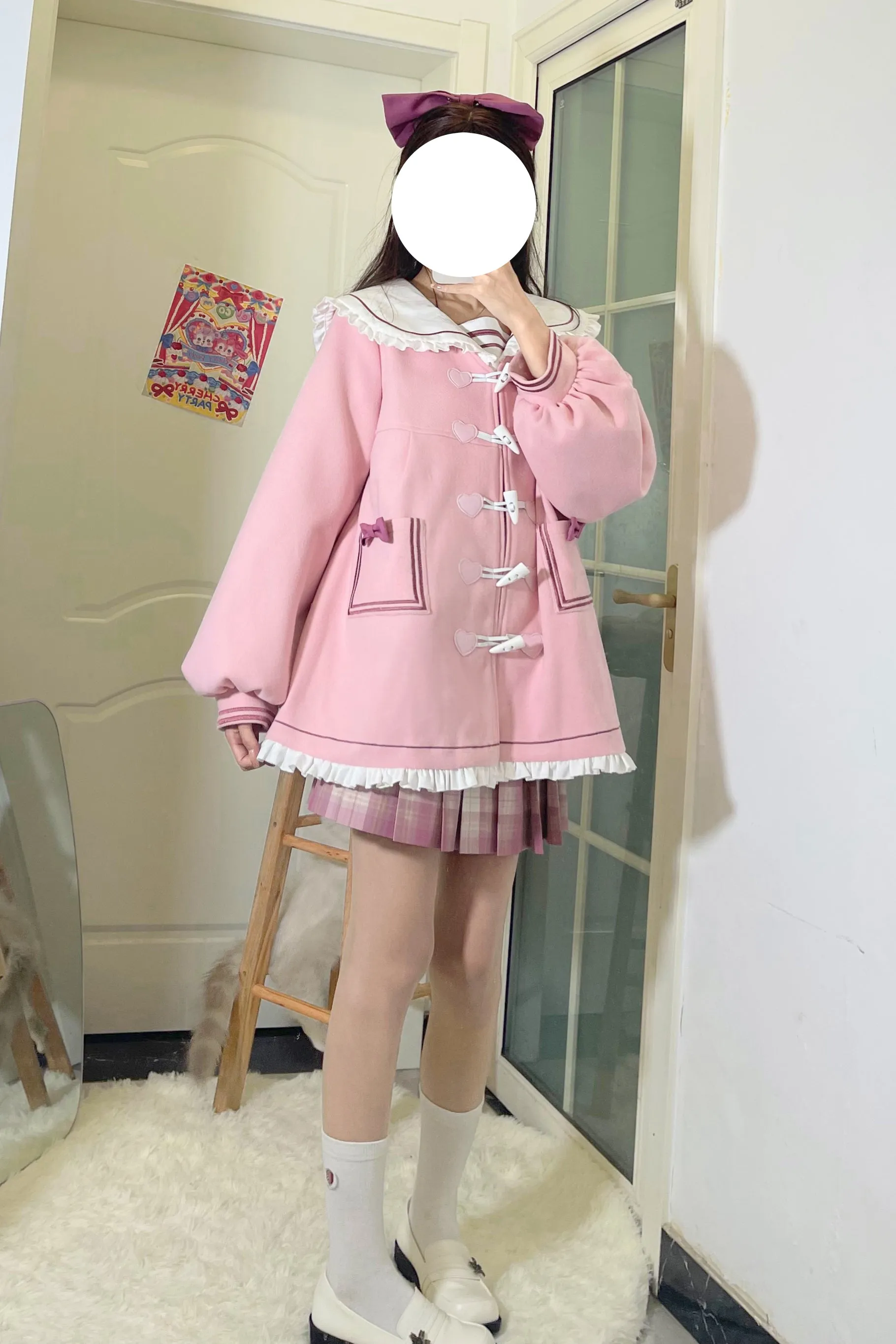 Heart Love Shape Sailor Collar Pink Black Coat Jacket