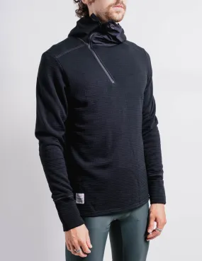 Hooded Merino Grid Fleece in Black