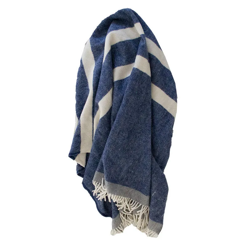 HUDSON 100% WOOL THROW BLANKET NAVY