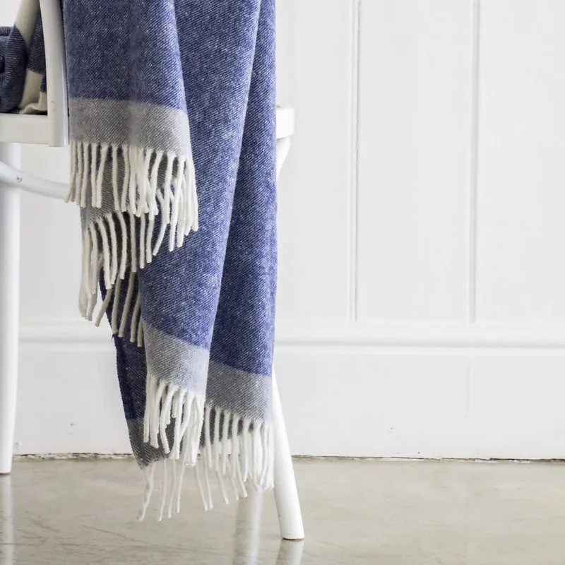 HUDSON 100% WOOL THROW BLANKET NAVY