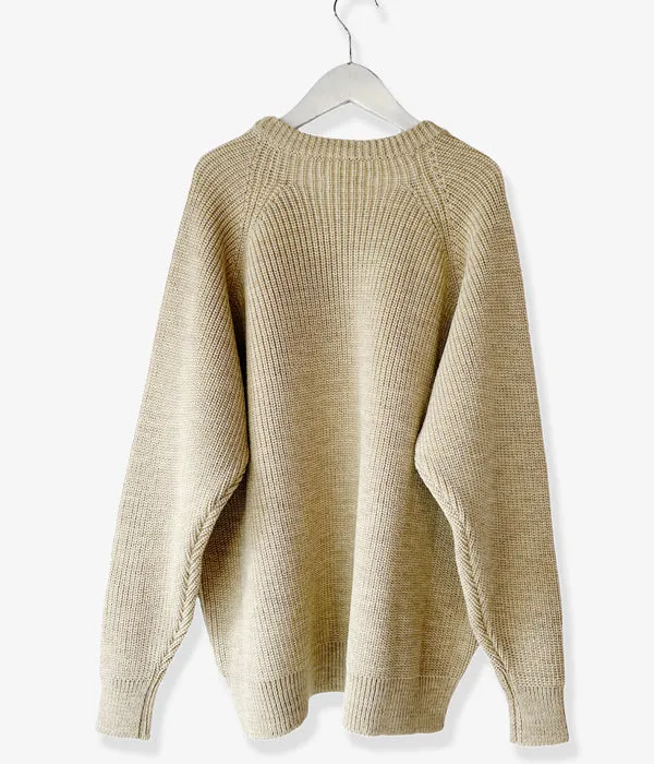 INTERIM/NATURAL WOOL HEAVY FISHERMAN CREW SWEATER (NATURAL BEIGE)
