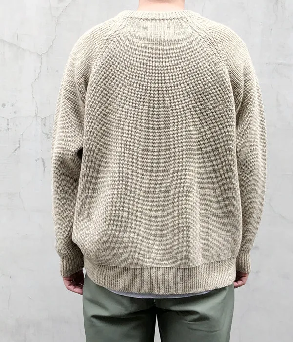 INTERIM/NATURAL WOOL HEAVY FISHERMAN CREW SWEATER (NATURAL BEIGE)