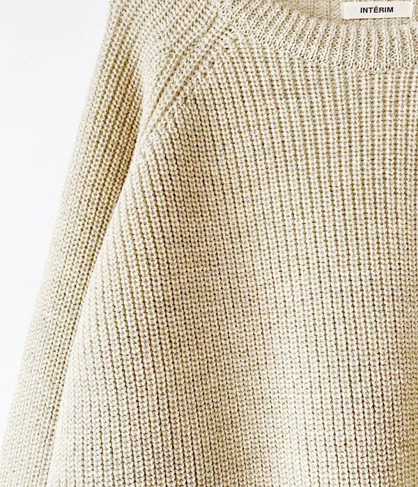 INTERIM/NATURAL WOOL HEAVY FISHERMAN CREW SWEATER (NATURAL BEIGE)