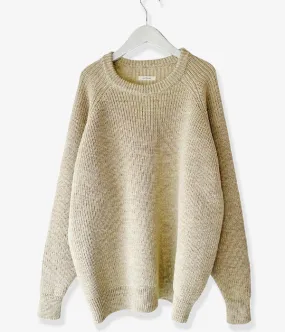 INTERIM/NATURAL WOOL HEAVY FISHERMAN CREW SWEATER (NATURAL BEIGE)