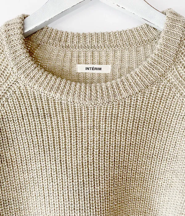 INTERIM/NATURAL WOOL HEAVY FISHERMAN CREW SWEATER (NATURAL BEIGE)
