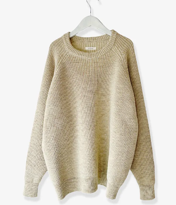 INTERIM/NATURAL WOOL HEAVY FISHERMAN CREW SWEATER (NATURAL BEIGE)