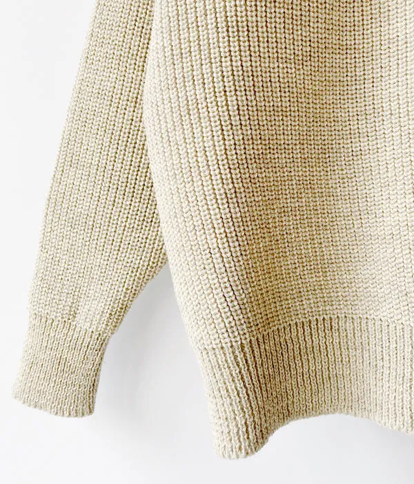INTERIM/NATURAL WOOL HEAVY FISHERMAN CREW SWEATER (NATURAL BEIGE)