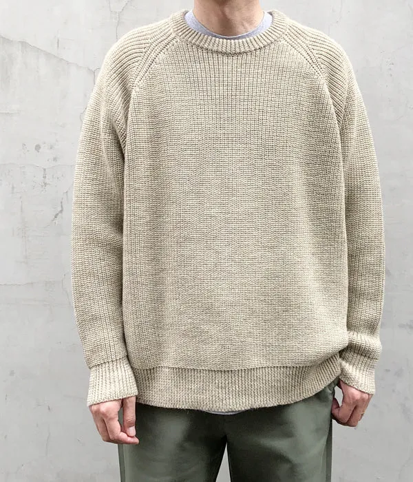 INTERIM/NATURAL WOOL HEAVY FISHERMAN CREW SWEATER (NATURAL BEIGE)