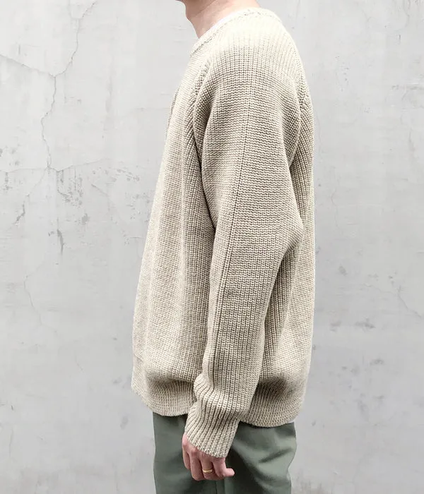 INTERIM/NATURAL WOOL HEAVY FISHERMAN CREW SWEATER (NATURAL BEIGE)