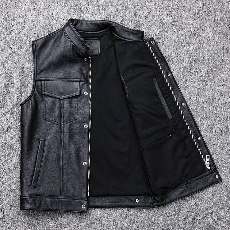 Leather Vest Button Motorcycle Casual Plus Size
