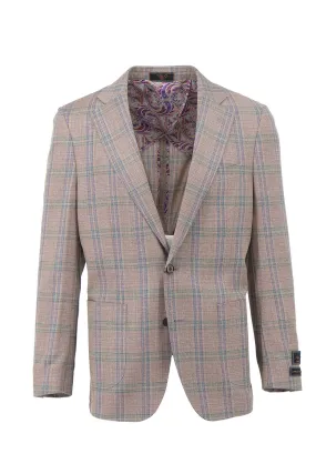 Light Salmon with Blue Windowpane Dolcetto/THP Modern Fit half lined, Pure Wool Jacket by Tiglio Luxe