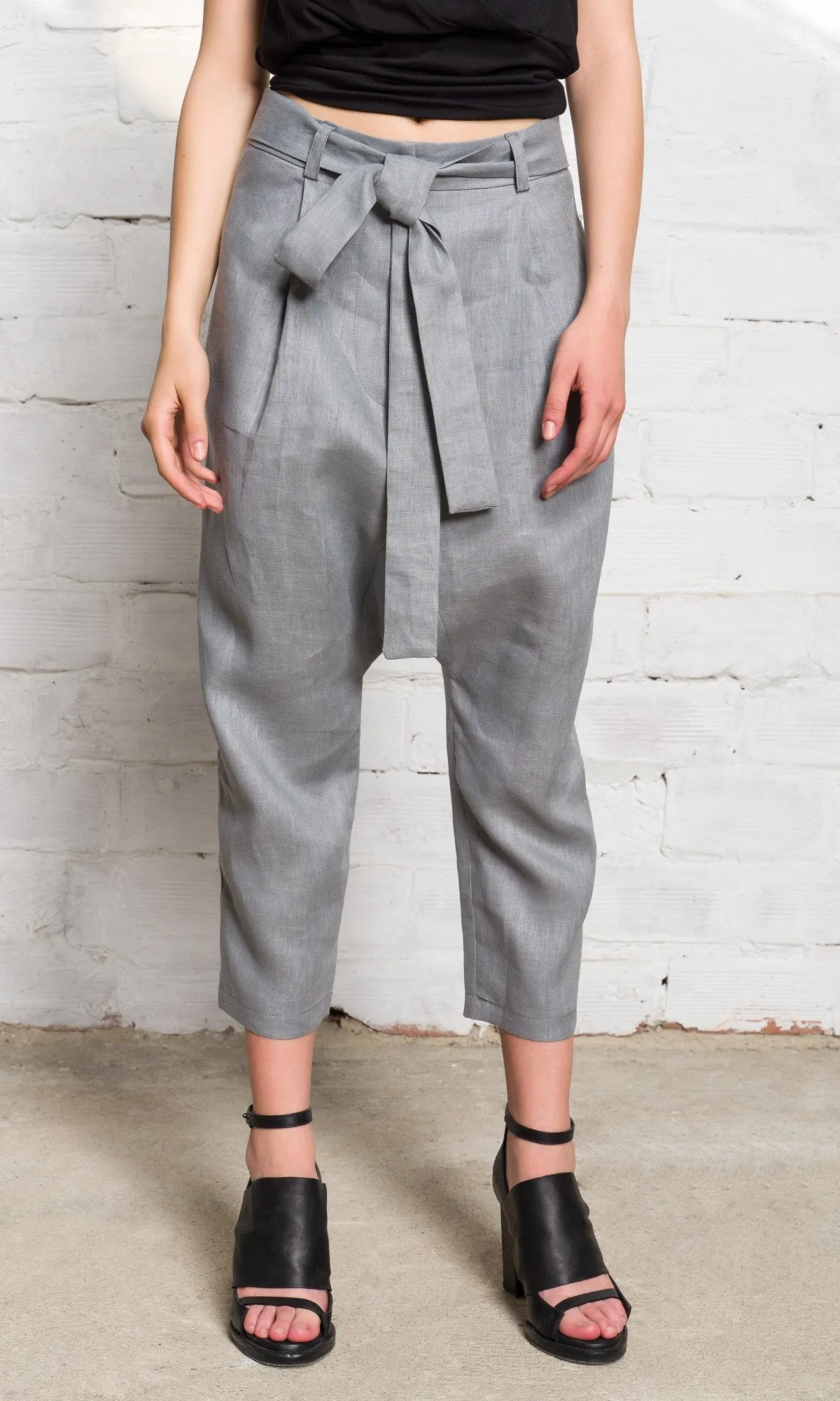 Linen Drop Crotch Pants with Belt